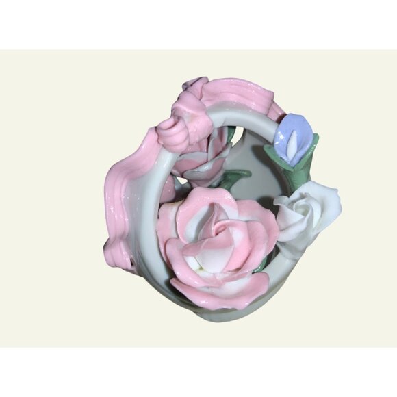 Vintage Porcelain Swan & Basket Figurines With Florals - Picture 4 of 15